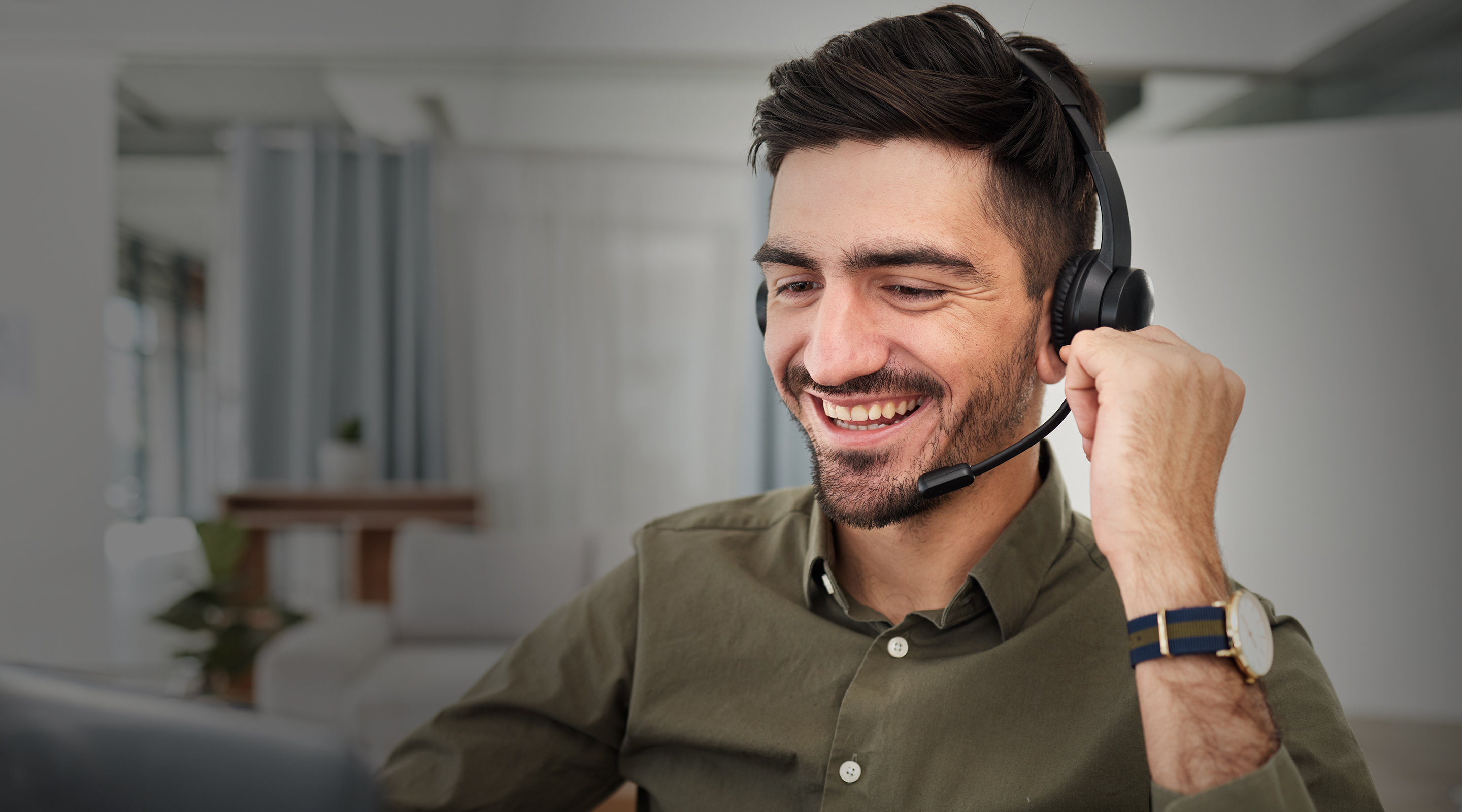 Friendly receptionist on a call