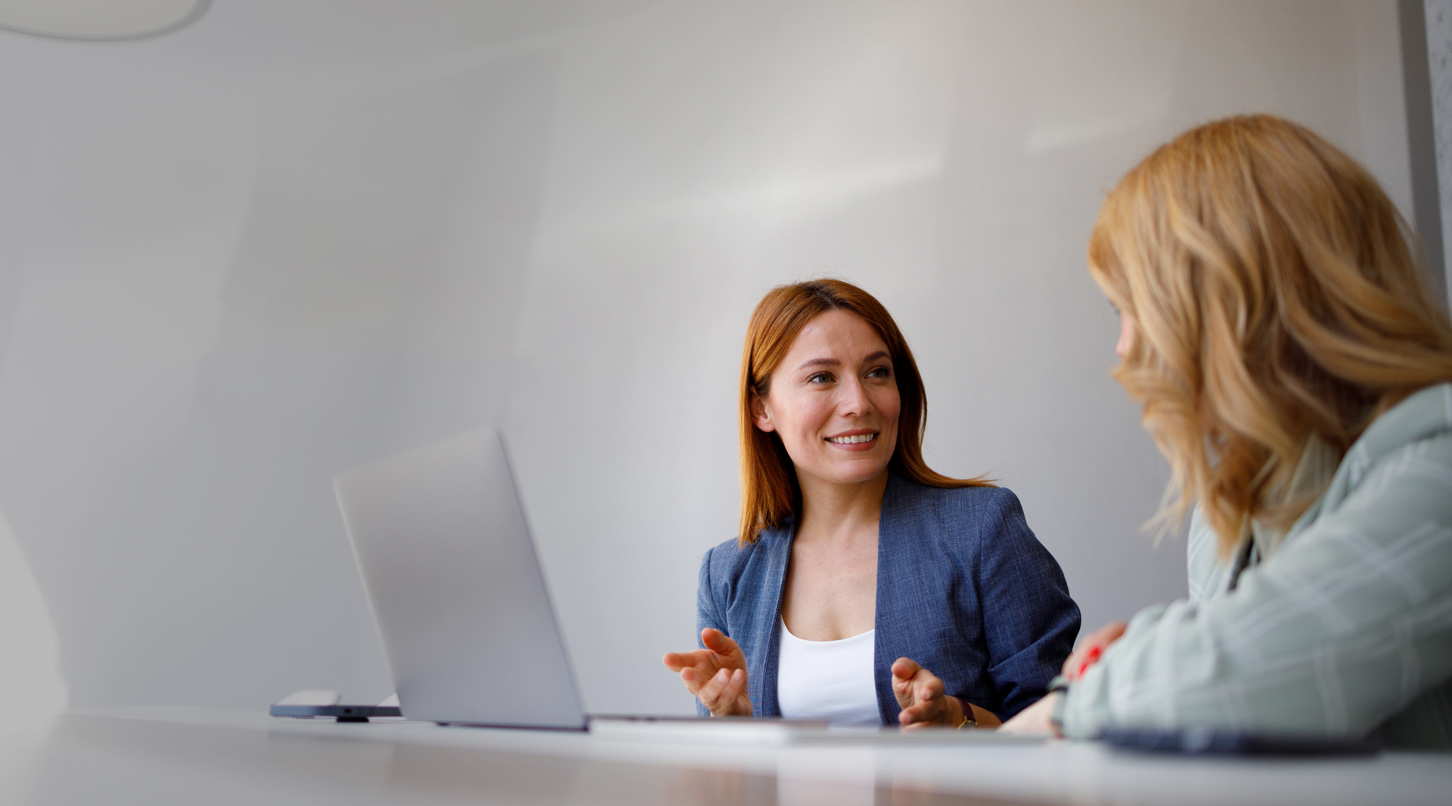 Two professional attorneys collaborating in office