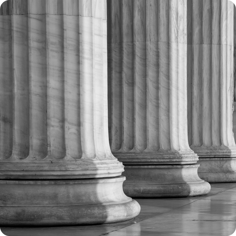 Marble courthouse pillars in black and white
