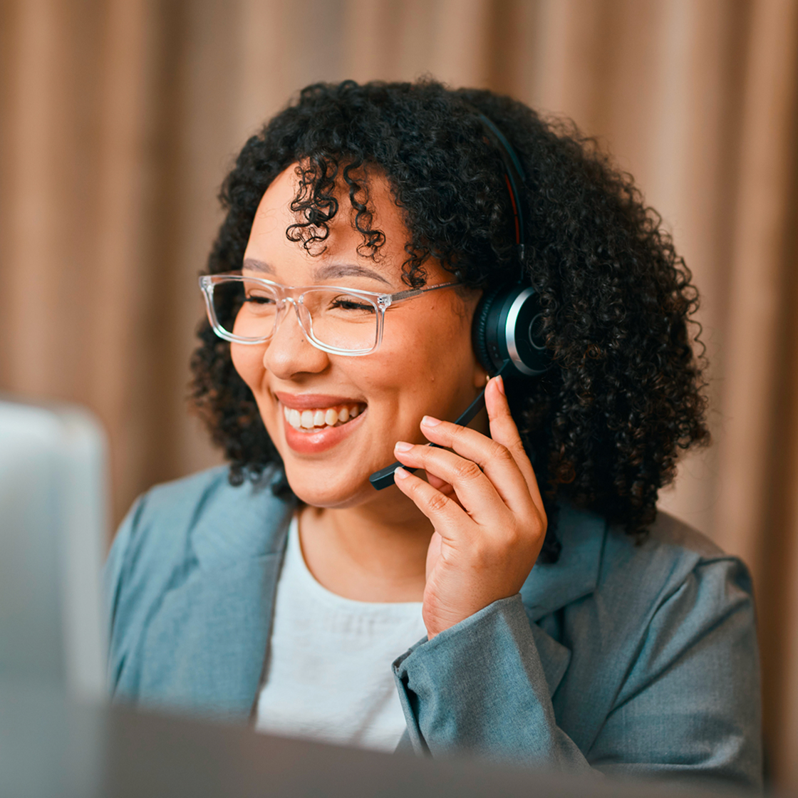 Smiling legal receptionist listening intently